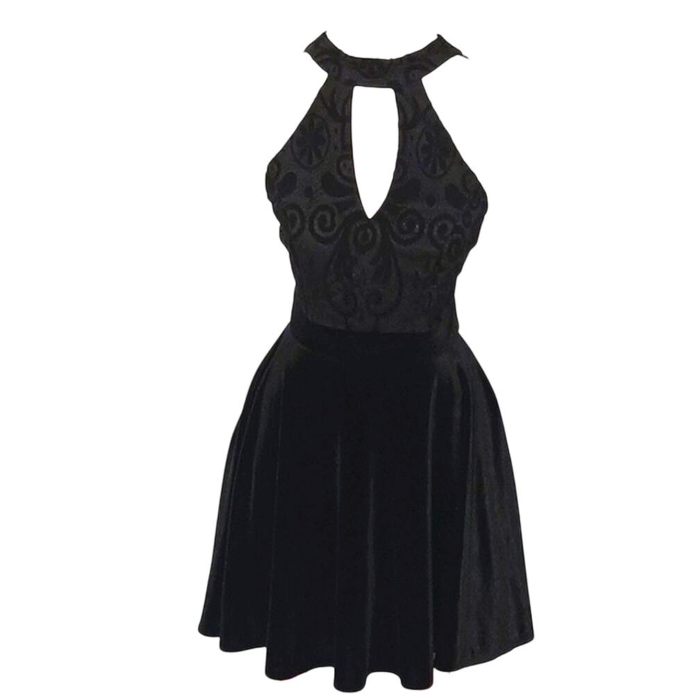 B. Smart Velvet Burnout Halter Mini Dress Sz 3 Black Sleeveless Wedding Prom